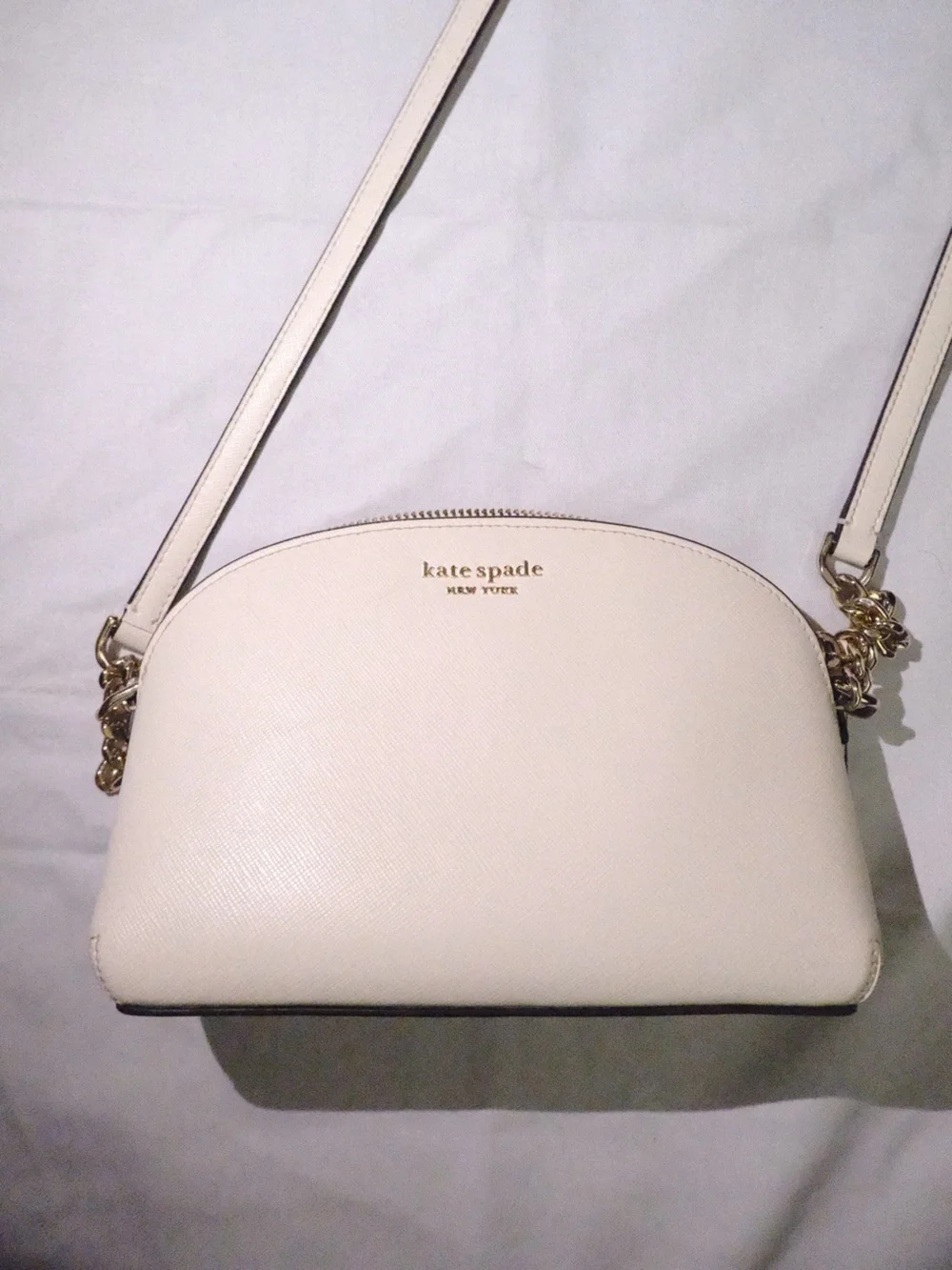 kate spade cream leather crossbody with gold chain accents